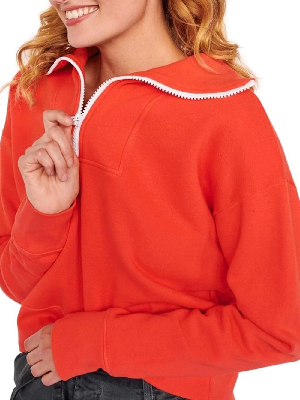 Sundry Quarter Zip Pullover Sweatshirt in Vibrant Orange‎ Size 4
